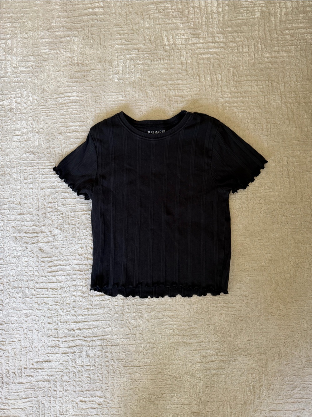 Primark Black Ribbed Crop Tee with Short Sleeves